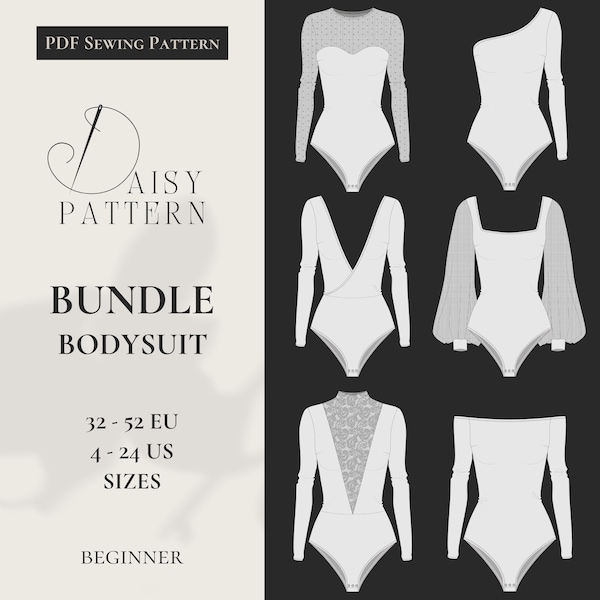 Versatile Bodysuit Sewing Pattern Bundle: Vintage-Inspired Designs for Women (EUR 32-52 / US 4-24)