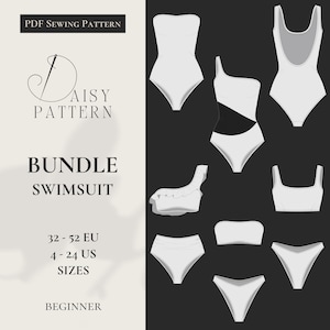 Versatile Swimsuit PDF Sewing Pattern Bundle: Vintage-Inspired Designs for All Sizes (EUR 32-52 / US 4-24)