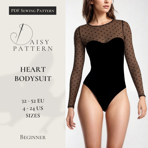 Heart Bodysuit PDF Sewing Pattern - 32-52 EUR / 4-24 US