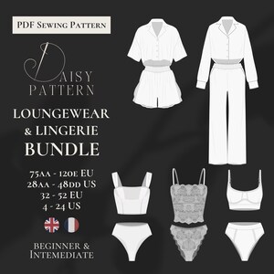 Ensemble de vêtements d'intérieur et lingerie | Patron de couture PDF : chemise, short, bustier et culotte | Tailles 4 à 24 US / 32 à 52 EU