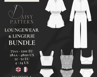Completo per casa e lingerie | Cartamodello PDF: camicia, pantaloncini, bustier e slip | Taglie 4-24 US / 32-52 EU