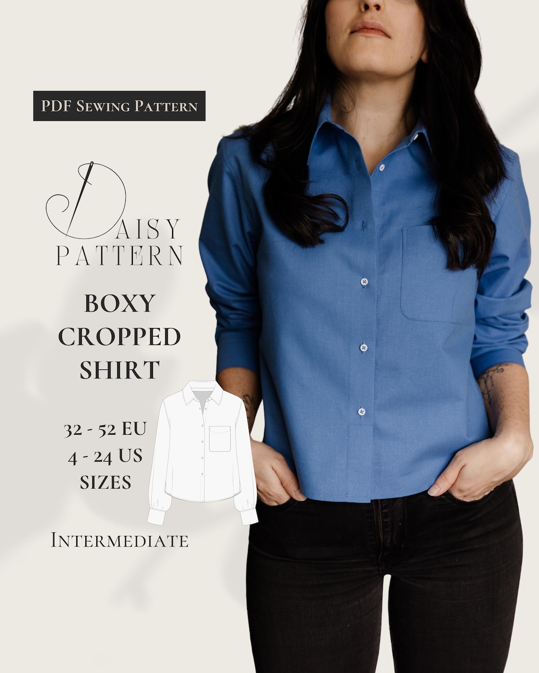 Boxy Cropped Shirt PDF Sewing Pattern - Etsy