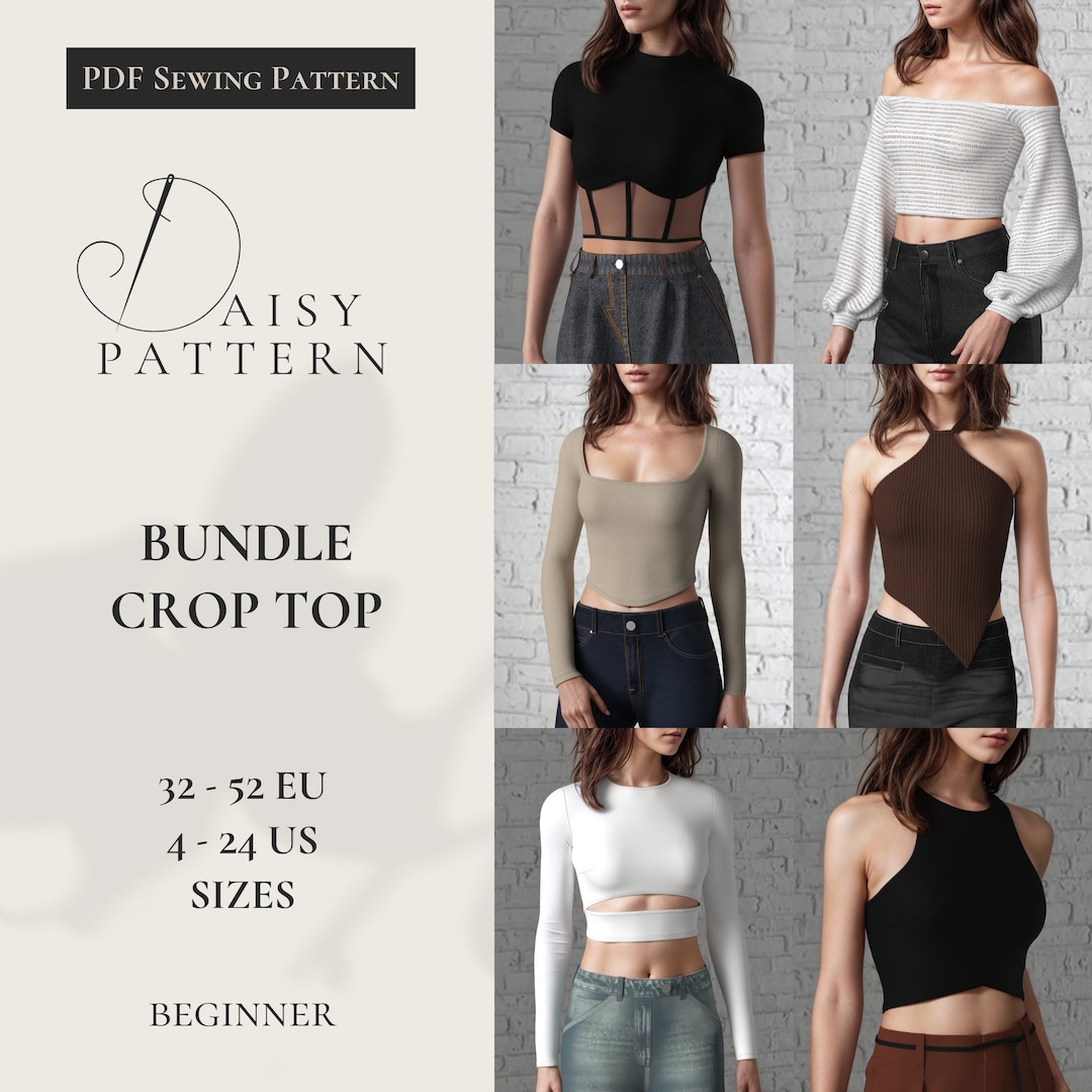 Versatile Crop Top Sewing Pattern Bundle: Digital PDF for Sizes 4-24 US ...