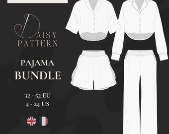 Set pigiama | Cartamodello PDF: camicia, pantaloncini e pantaloni | Taglie 4-24 US / 32-52 EU
