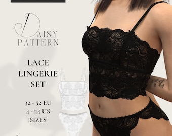 Lace Lingerie Set PDF Sewing Pattern: Camisole & Brief Panty