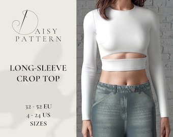DIY Long-Sleeve Crop Top Sewing Pattern PDF - Sizes 32-52 eu / 4-24 us - Downloadable Vintage-Inspired