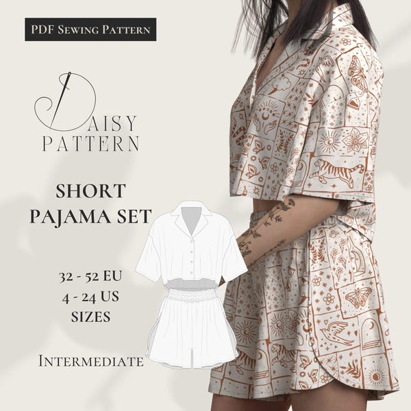 Short Pajama Set PDF Sewing Pattern: Shirt & Shorts