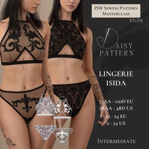 Isida Lingerie PDF 縫製パターン: ブラレット & タンガ マスタークラス (EU 75AA-120D; 32-54) / (US 28AA-48D + 2-24)