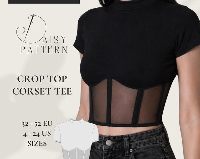 Featured listing image: Crop Top Corset Tee PDF Sewing Pattern