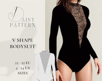 V-Neck Bodysuit Sewing Pattern PDF: Sizes 4-24 us / 32-52 eu - Stretch Fabric DIY Garment