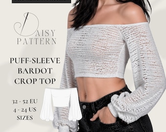 Puff Sleeve Bardot Crop Top Sewing Pattern PDF