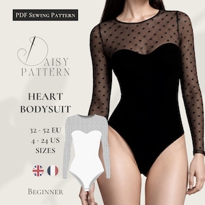 Patrón de costura en PDF para body con forma de corazón