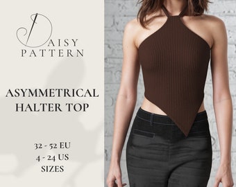 Asymmetrical Halter Top PDF Sewing Pattern: DIY Elegant Corset-Style Crop Top for Sizes 4-24 US / 32-52 eu