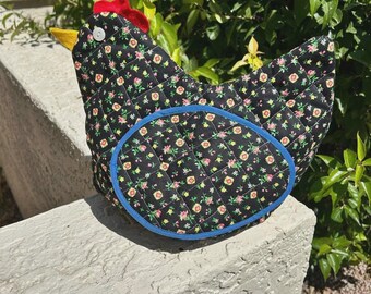 Quilted Fabric Chicken Tea cozy Black Floral
