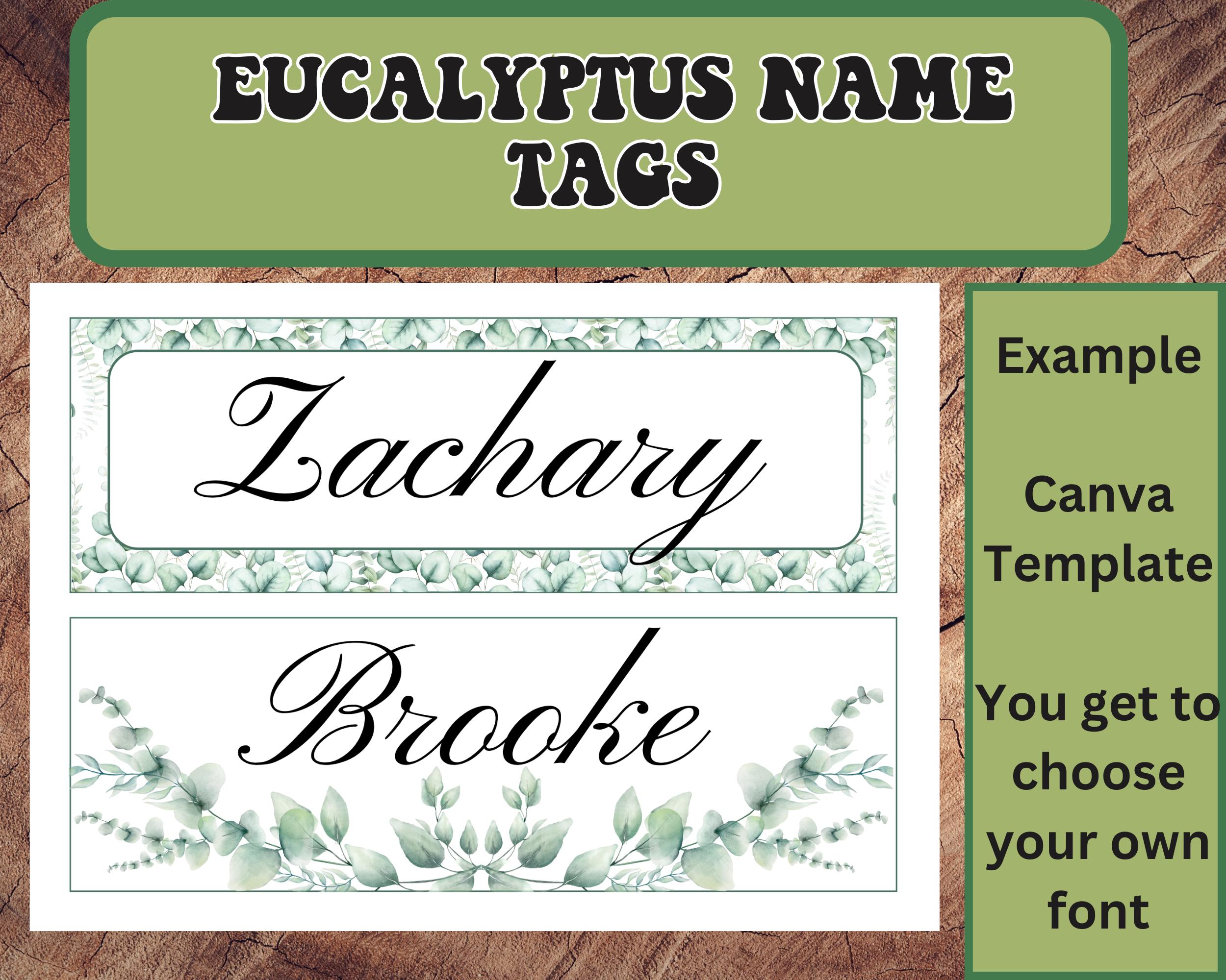 Classroom Name Tags Template Eucalyptus Greenery Botanical Editable ...
