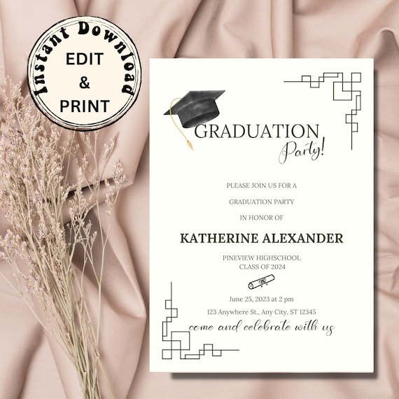 Graduation Party Invitation, Graduation Invitation Template, High School Graduation, Graduation Party Invite, Editable Template - Etsy Graduation Party Invitation, Graduation Invitation Template, High School Graduation, Graduation Party Invite, Editable Template - Etsy