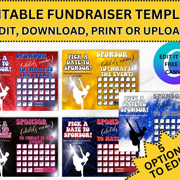 Pick a Date to Donate Printable, Cheer Fundraiser, Cheerleading Team Sports Calendar, Dance Fundraiser, Editable Fundraiser, Sport Sponsor