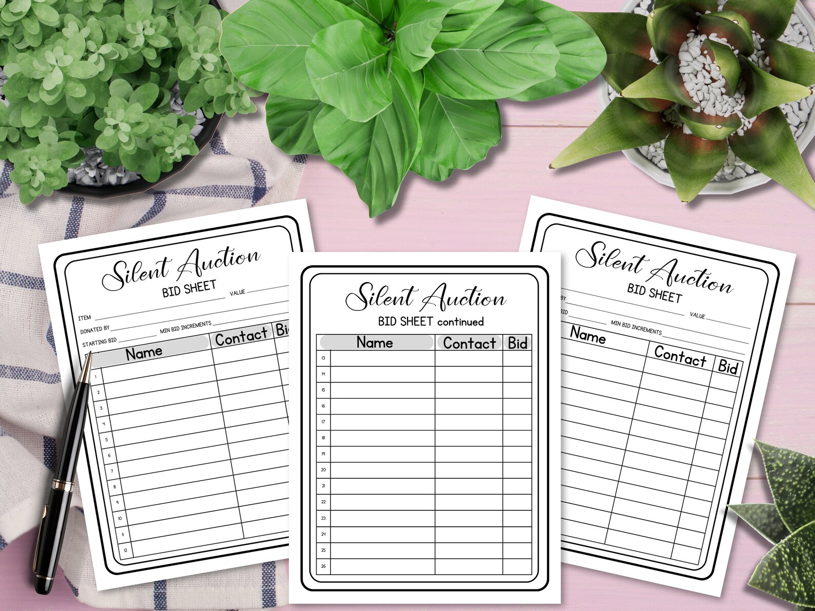 Printable Silent Auction Bid Sheet, Silent Auction Sign up Sheet, Fundraiser Sheet, Silent ...