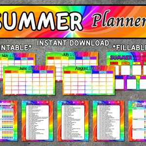 Printable Editable SUMMER 2024 Planner Bundle, Summer Calendar, Summer Checklist, Summer Chore Chart, Summer Planner, Chore Chart Kids