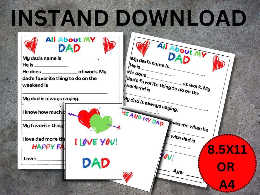 Father's Day Gift, Printable All About My Dad, Dad's Birthday Gift ...