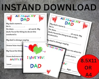 Vatertagsgeschenk, alles über meinen Vater zum Ausdrucken, Geburtstagsgeschenk für Papa, personalisiertes Papa-Geschenk von Kindern, sofortiges Papa-Geschenk, Stiefvater-Geschenk, Papa-Geschenk