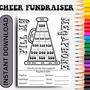 Cheer Fundraiser Printable, FILL MY Pom-Pom, Bow, Cheerleading Competition, Pom Pom Fundraising, Sponsor My Cheerleader,  Megaphone, Uniform