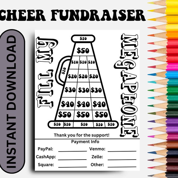 Cheer Fundraiser Printable, FILL MY Pom-Pom, Bow, Cheerleading Competition, Pom Pom Fundraising, Sponsor My Cheerleader,  Megaphone, Uniform