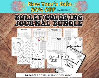 2025 JOURNAL BUNDLE, PRINTABLE Journal Pages, Digital Planner Pages, 74 Journal Pages, Coloring Journal, Bullet Journal, Fun Journal