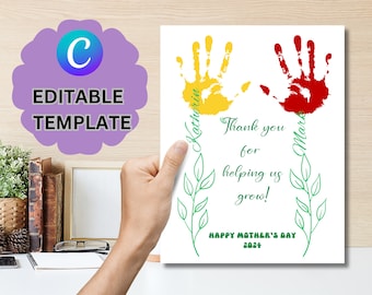 Druckbares Muttertagsgeschenk, personalisiertes Muttertagsgeschenk, Geschenk für Mama, Geschenk für Oma. Handabdruck des Kindes, Erinnerungsgeschenk für Mama