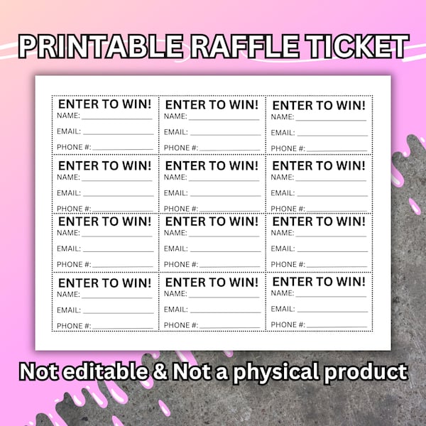 Printable Raffle Ticket, Enter to Win Printable Ticket, Printable Ticket, Enter to win, Tickets to print, ticket for drawing, Raffle ticket
