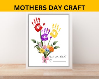 Benutzerdefinierter Kunstdruck zum Muttertag, Handabdruck-Liebesandenken, Blumenstrauß für Mama, DIY-Kinderhandwerk, Vorschul-Kleinkind-Aktivität, Kindergarten-Geschenk für Mama