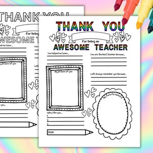 Teacher Appreciation Gift, Printable Teacher Appreciation Week Gift, Thank You Teacher, School Kids Coloring Page, Thank You Teacher Gift