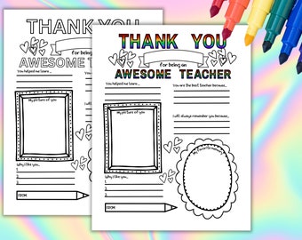 Lehreranerkennungsgeschenk, druckbares Lehreranerkennungswochengeschenk, danke Lehrer, Schulkinder Malseite, danke Lehrergeschenk