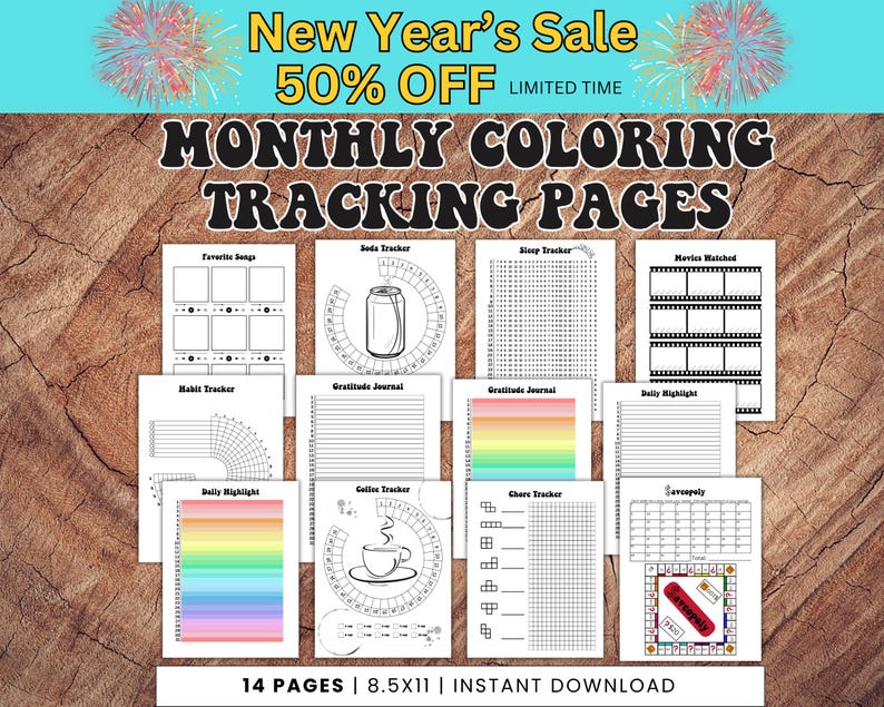 Monthly Coloring Trackers Bundle, PRINTABLE Coloring Journal Pages ...