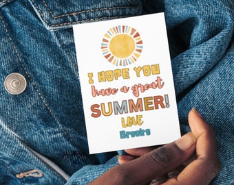 Ende des Schuljahres Tags, Sun Geschenkanhänger, Lehrer Danke, letzter Schultag, Klassenkameradin Schule Vorschule, bearbeitbares druckbares, Sommertag