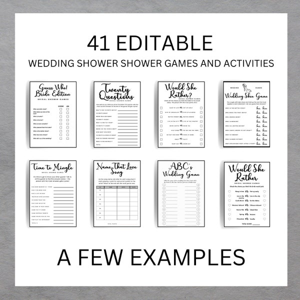 41 Bridal Shower Games Bundle, Modern Bachelorette Party Games, 100% Editable Printable Templates, LGBTQ Wedding Games
