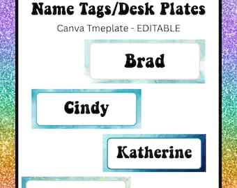 Teal and Gold Name Tags | Editable Desk Name Plates | Printable Labels for Students or Teachers | Canva Template Download