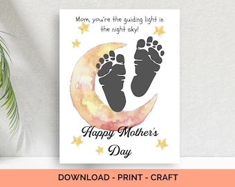 Luz guía de mamá Día de la Madre Huella de bebé Recuerdo de artes y artesanías, Regalo imprimible del Día de las Madres para mamá, Regalo de huella de pie, Huella de luna