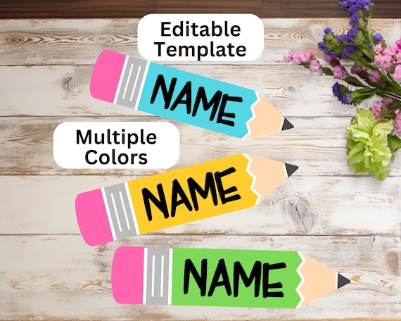Editable Name Tag Template, Back to School Instant Edit & Download,  Printable Colored Pencil Classroom Name Tags for Kids, Student Name Tag