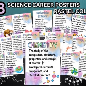 Posterset wetenschapsklas, decor wetenschapsklas, wetenschapsvelden, ankergrafiek, soorten wetenschap, decor leraar, cadeau, pastelwetenschap