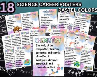 Wissenschaftsklassenzimmer Poster Set, Wissenschaftsklassenzimmer Dekor, Wissenschaftsfelder, Anker Karte, Arten von Wissenschaft, Lehrer Dekor, Geschenk, Pastell Wissenschaft