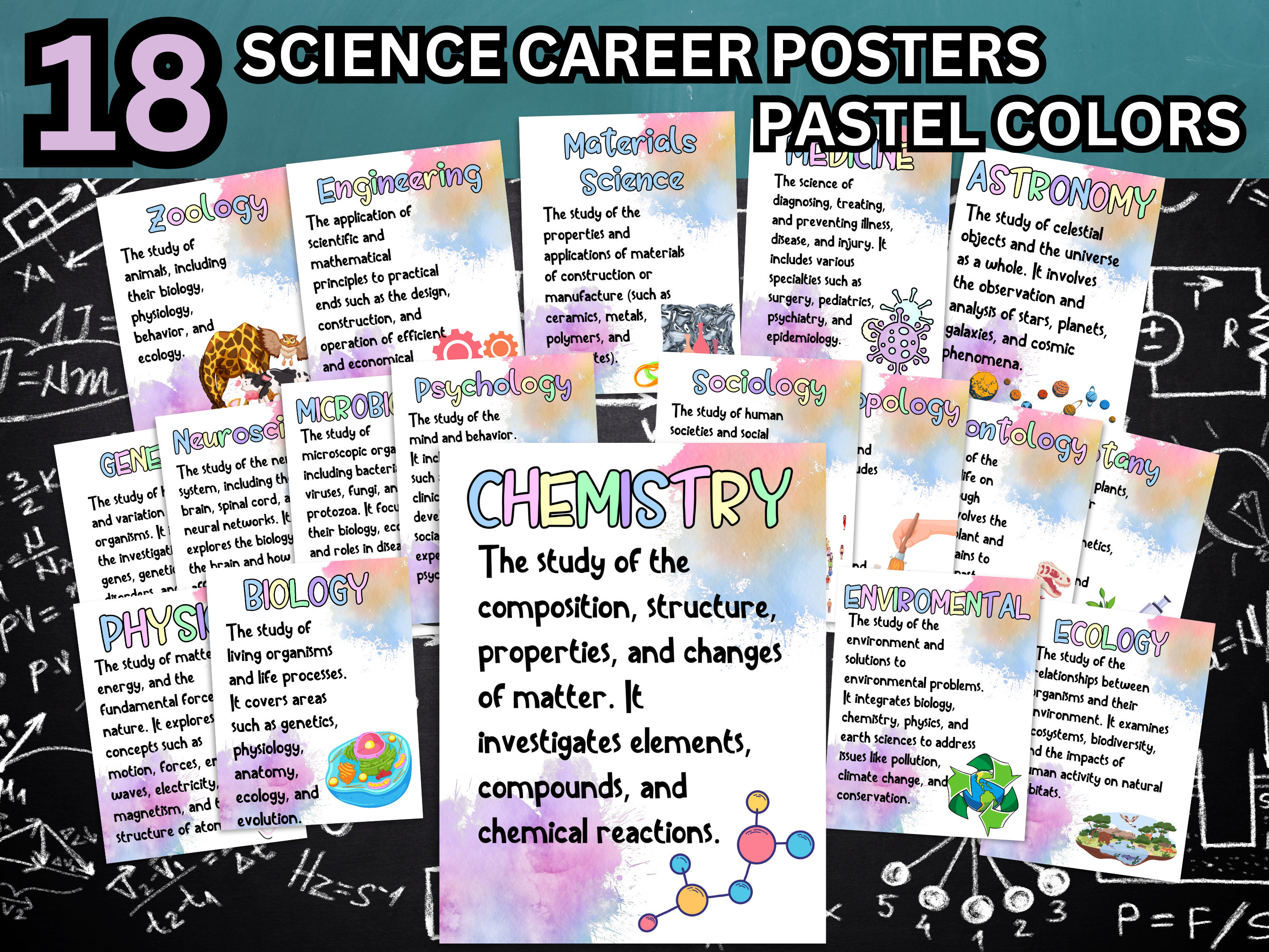 Science Classroom Poster Set, Science Classroom Décor, Science Fields ...