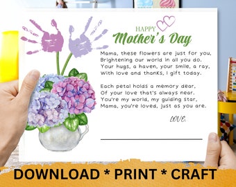 Blumen-Handabdruck-Kunsthandwerk zum Muttertag, druckbare Handabdruck-Fußabdruck-Kunst, Aktivitäten in der Kindertagesstätte, DIY-Erinnerungsandenken, Baby-Kunst, Kindergarten