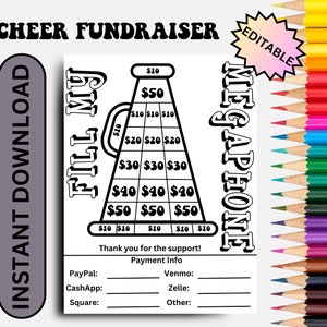 Cheer Fundraiser Editable Printable, FILL MY Pom-Pom, Bow, Cheerleading Competition, Pom Pom Fundraising, Sponsor My Cheerleader, Megaphone