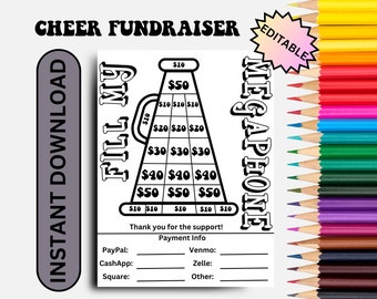 Cheer Fundraiser Bearbeitbar Druckbar, FILL MY Pom-Pom, Bogen, Cheerleader Wettbewerb, Pom Pom Fundraiser, Sponser My Cheerleader, Megaphon