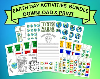 Bundle zum Tag der Erde, Vorschularbeitsblatt, Vorschule zum Ausdrucken, Homeschool, Kindergarten zum Ausdrucken, Aktivität für Kleinkinder, Tag der Erde zum Ausdrucken