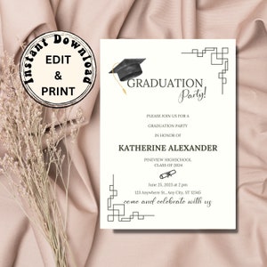 Graduation Party Invitation, Graduation Invitation Template, high School Graduation, Graduation Party Invite, Editable Template