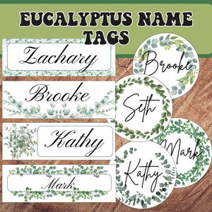 Classroom Name Tags Template Eucalyptus Greenery Botanical Editable, Printable, Classroom Labels, Cubby Name Tags, Desk Plates, Desk Plates