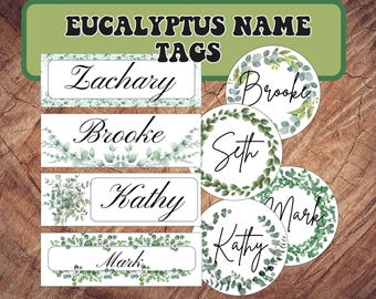 Classroom Name Tags Template Eucalyptus Greenery Botanical Editable, Printable, Classroom Labels, Cubby Name Tags, Desk Plates, Desk Plates