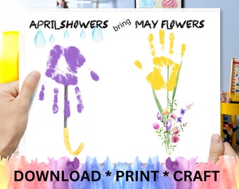 April Showers Bring May Flowers Handprint Craft Printable Template ...